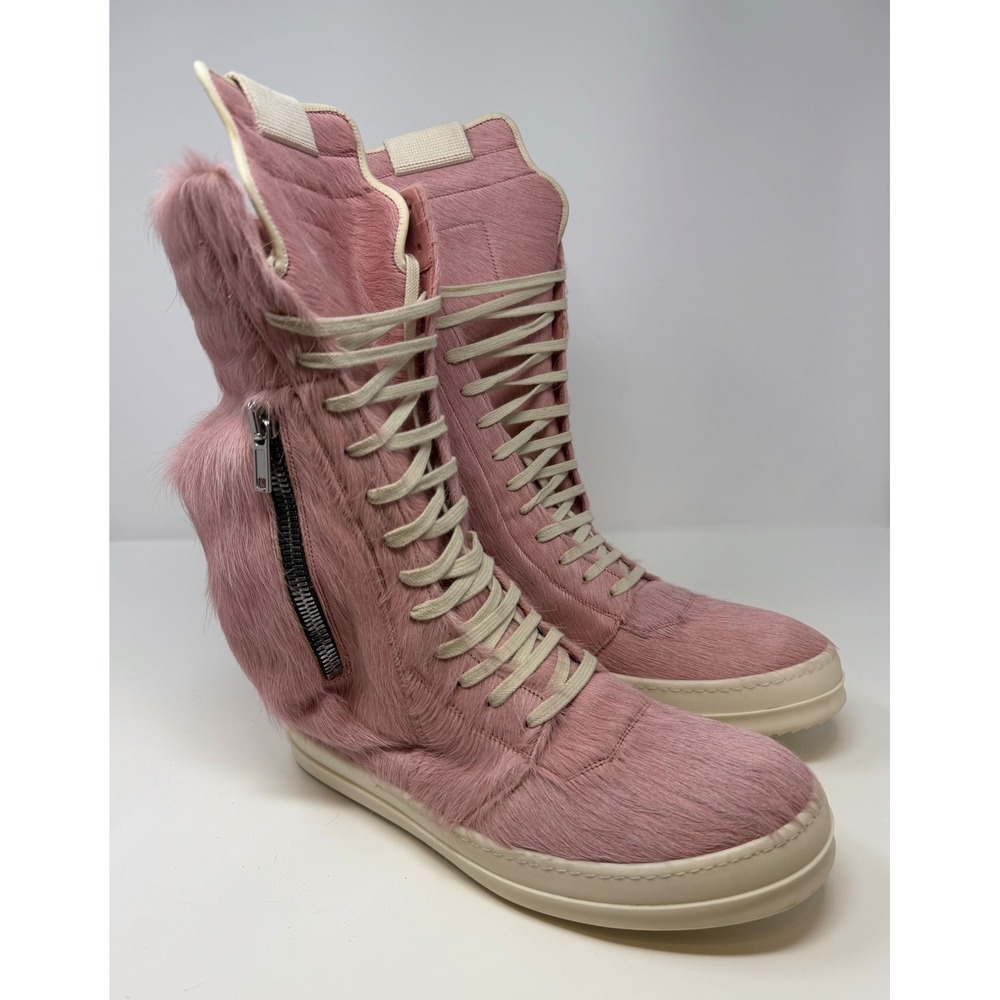 Rick Owens Cargobasket Pony Hair Sneaker Pink/Milk Size 10 US 43 EU